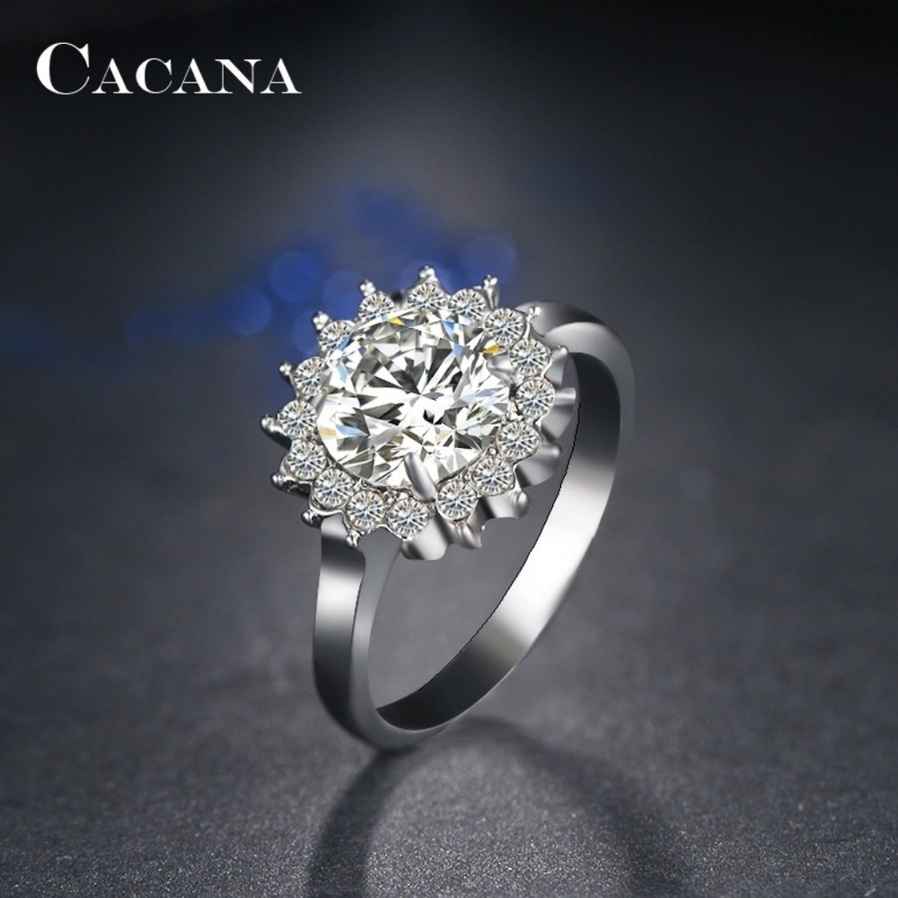 New stylish womens silver flower ring lab diamonds - Picture 6 of 6